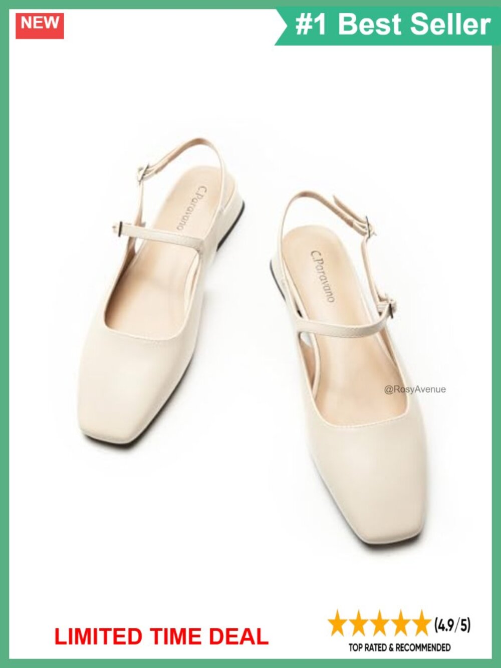 C.Paravano Square Toe Slingback Flats Women Block Heel Sandals